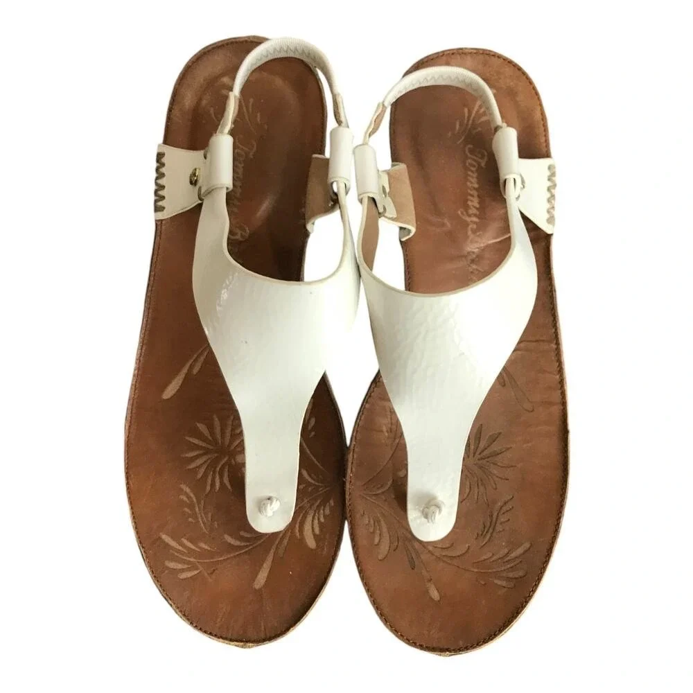 Tommy Bahama Sandals White Leather‎ Slingback Preppy Beach Resort Boho Tropical